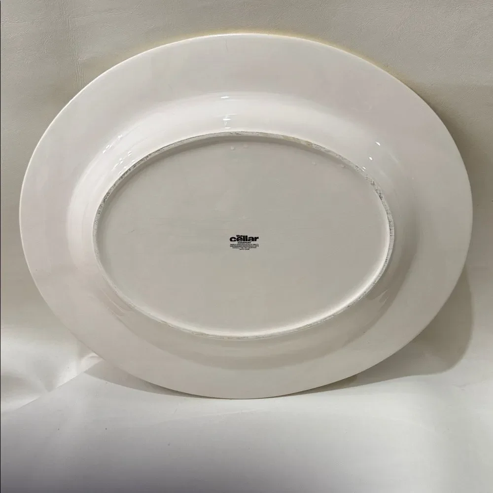 The Cellar Macy’s Handpaint Artisan Floral Oval Platter Green Orange 18 3/4 X 15